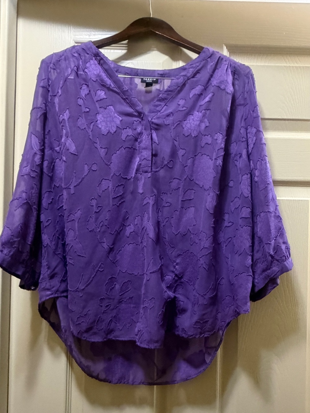 torrid Purple Textured Floral V-Neck Blouse